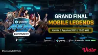 Link Live Streaming Grand Final GoPay Arena Level Up Community Mobile Legends di Vidio, Kamis 5 Agustus 2021. (Sumber : dok. vidio.com)