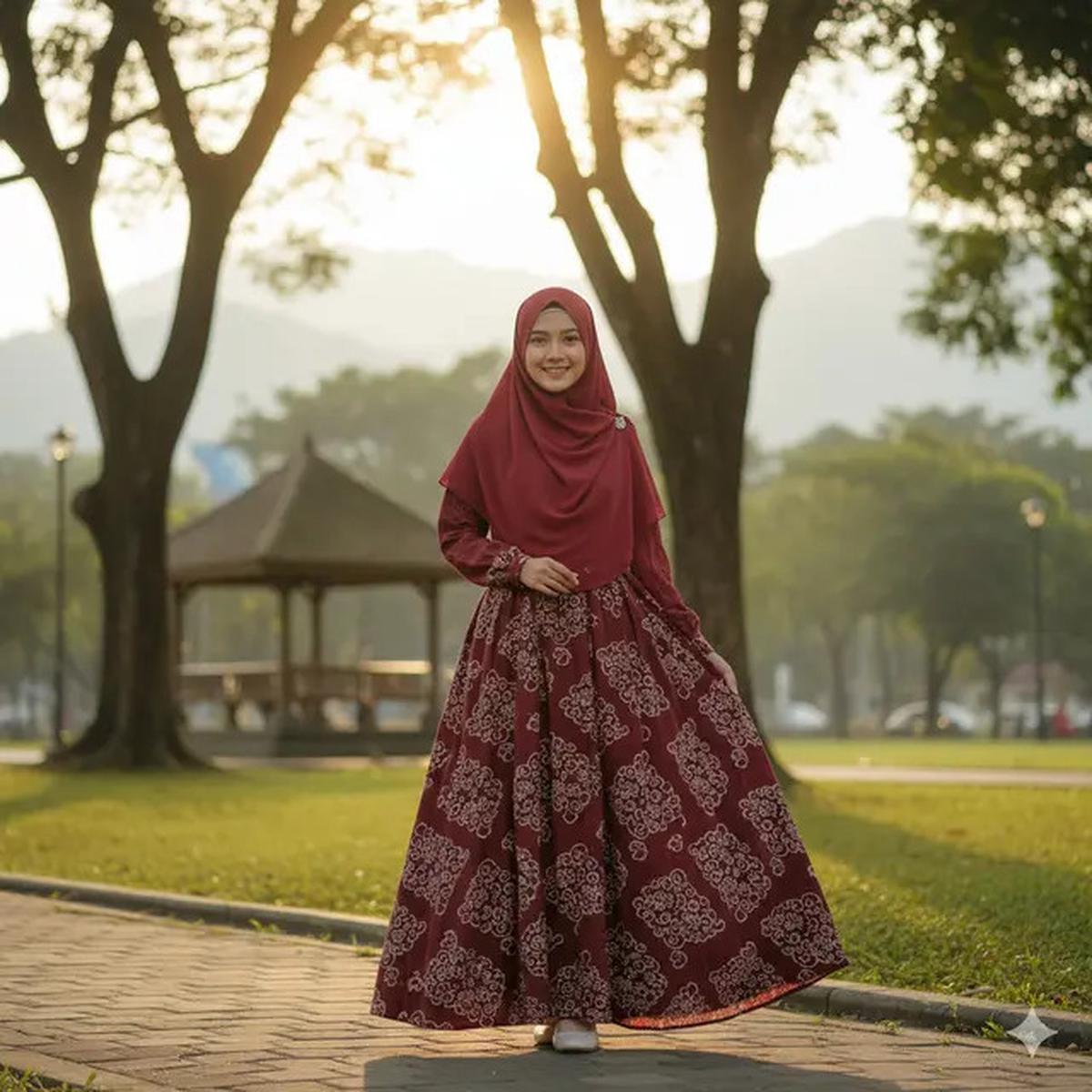 9 Gamis Batik Kombinasi Kain Polos Cocok untuk Pesta, Elegan Saat Kondangan