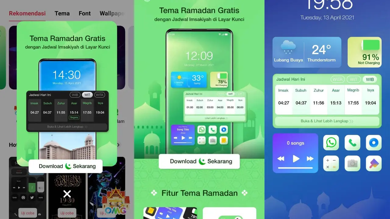 Oppo menghadirkan tema jadwal berbuka puasa di smartphone-nya
