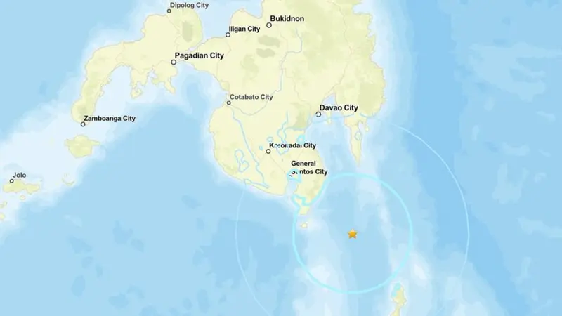 Gempa Filipina terjadi pada kedalaman 101 km sekitar 70 km dari daerah terdekat Provinsi Davao Occidental. (USGS.COM)