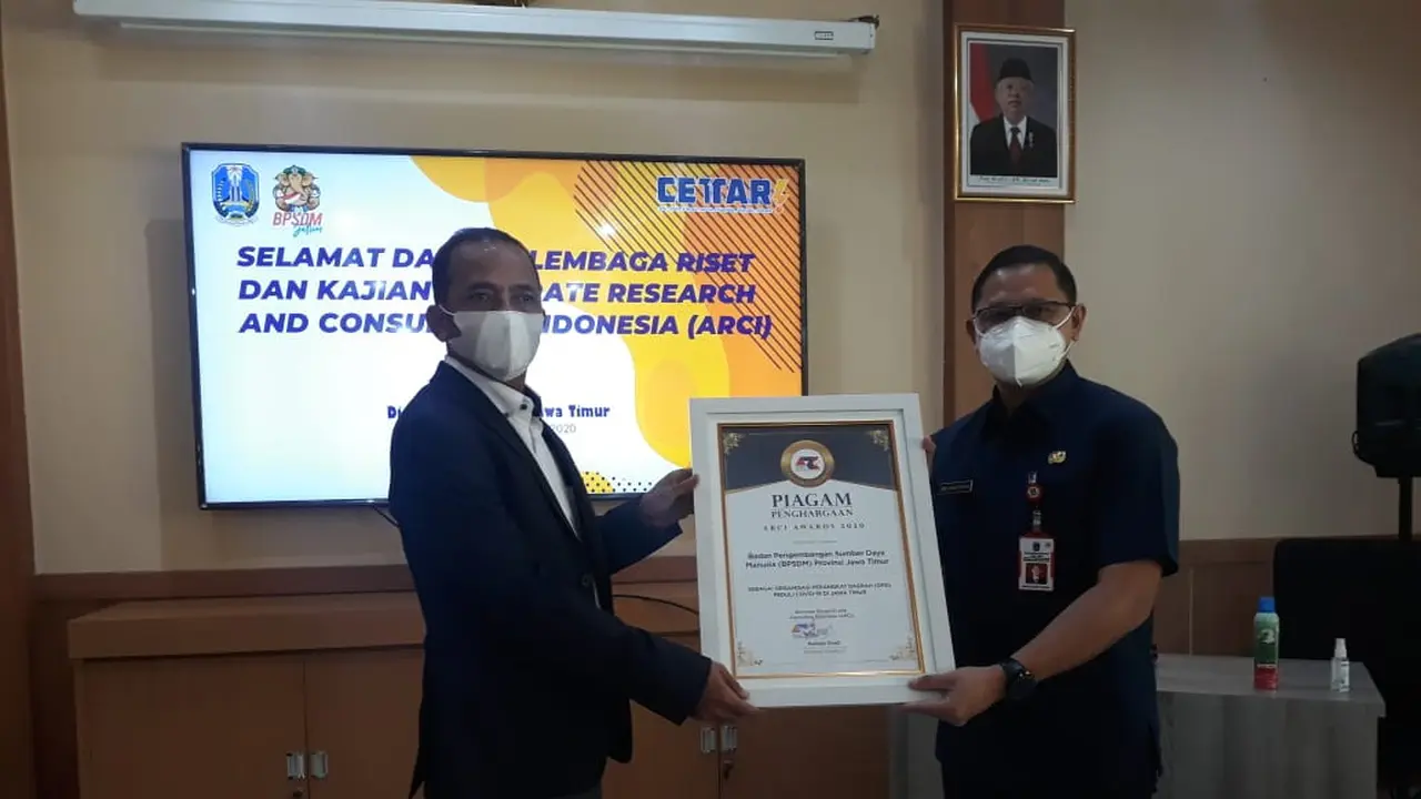 BPSDM Jatim mendapat ARCI Award karena kepedulian terhadap Covid-19 (Istimewa)