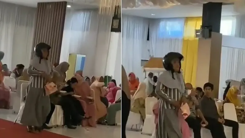 emak-emak kondangan pakai helm