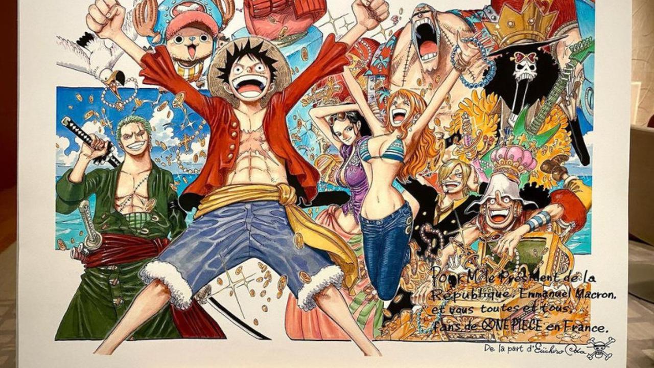 Presiden Macron dapat gambar karakter One Piece dari Eiichiro Oda.