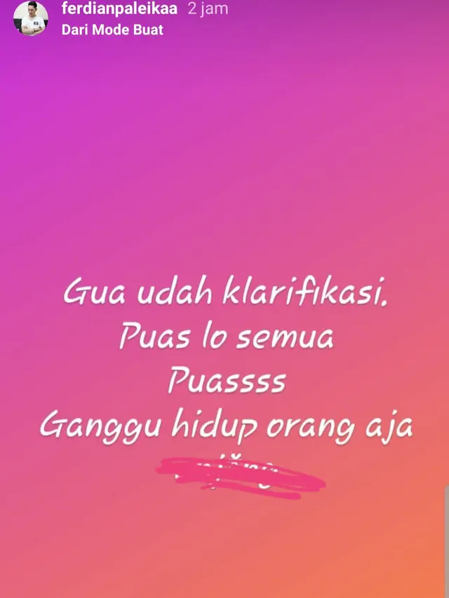 Unggahan Ferdian Paleka. (Foto: Instagram @ferdianpaleikaa)