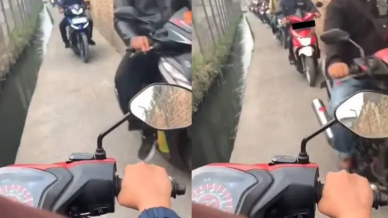 Viral, Pemotor Lewati Jalan Selokan Sempit, Senggol Dikit Bisa Jadi Putri Duyung