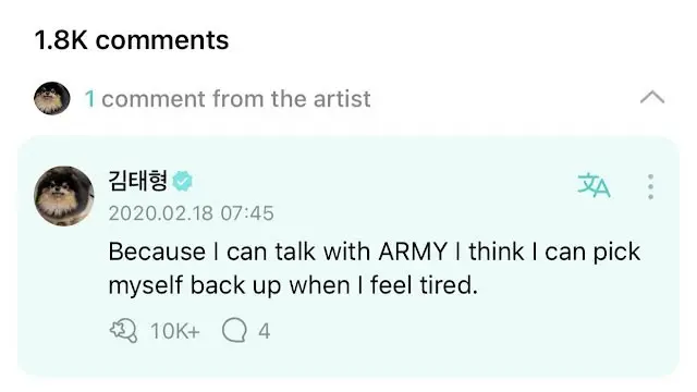 Komentar Manis V di Weverse.