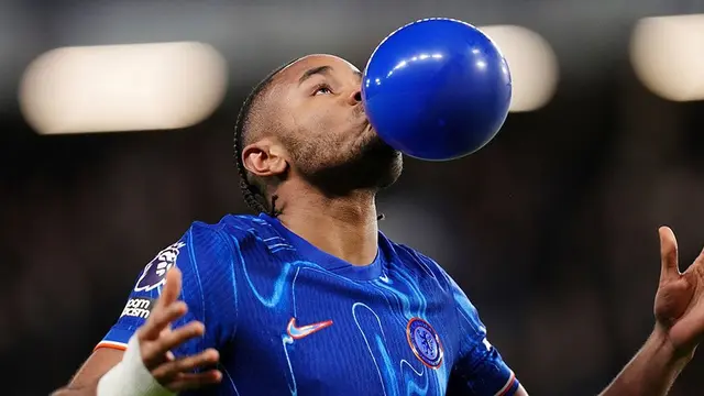 Momen selebrasi Christopher Nkunku di laga Chelsea vs Southampton, Premier League 2024/2025 (c) John Walton/PA via AP