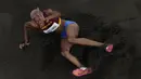Atlet Venezuela Yulimar Rojas berlaga pada final lompat jangkit putri Olimpiade Tokyo 2020 di Tokyo, Jepang, Minggu (1/8/2021). Yulimar Rojas memecahkan rekor dunia lompat jangkit dengan rekor lompatan 15,67 meter dalam upaya terakhirnya. (AP Photo/Morry Gash)