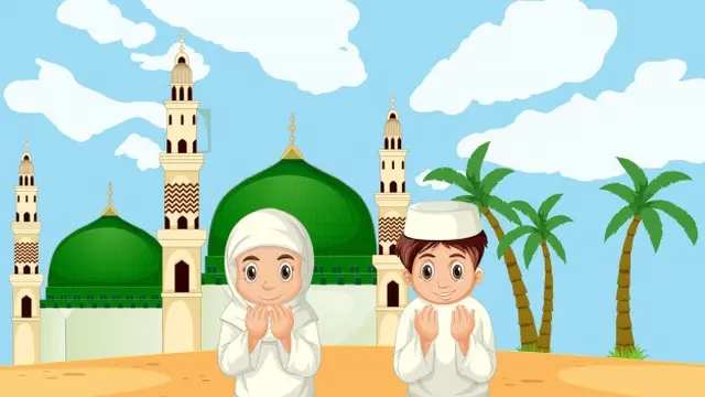 Ilustrasi berdoa, berselawat, Muslim