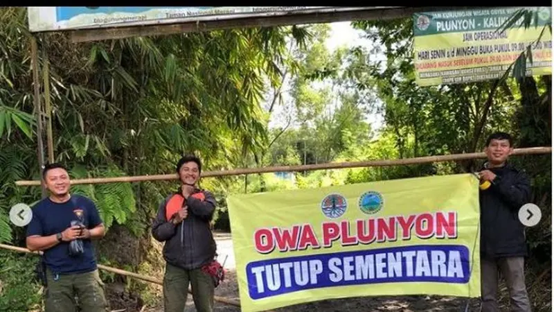 Obyek Wisata Alam atau OWA Plunyon lingkup Taman Nasional Gunung Merapi pada hari Minggu, 12 Maret 2023 ditutup sementara