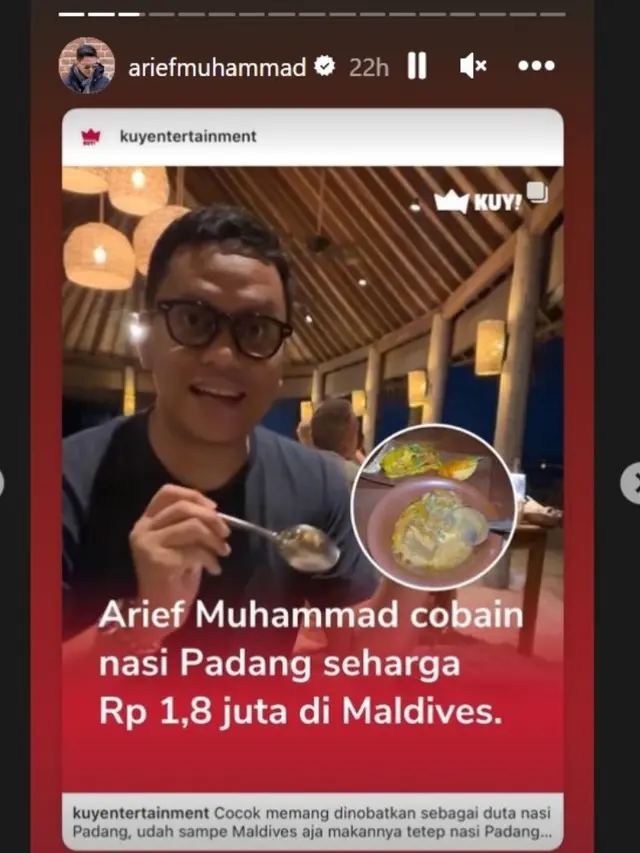 Arief Muhammad Makan Masakan Padang di Maldives Seharga Rp1,8 Juta, Bagaimana Rasanya?