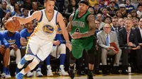 Bintang Golden State Warriors, Stephen Curry (kiri), dan pemain Boston Celtics, Isaiah Thomas, terpilih sebagai Pemain Terbaik NBA Pekan Ini. (NBA)