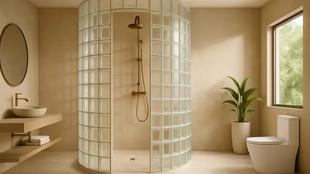 Inspirasi Desain Glass Block Kamar Mandi yang Lagi Tren di 2025/via AI