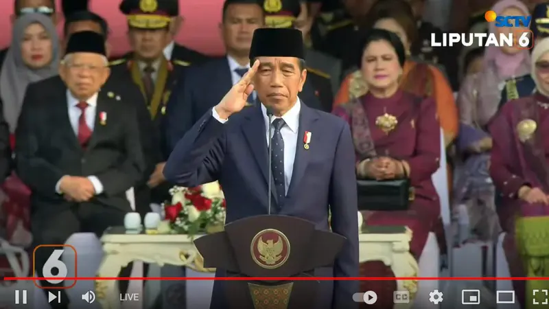 Presiden Jokowi memimpin upacara peringatan Hari Ulang Tahun (HUT) ke-78 Bhayangkara Polri di Monas, Jakarta Pusat, Senin (1/7/2024).
