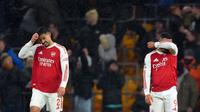 Namun, Arsenal gagal mempertahankan keunggulan skor pada babak kedua setelah dua gol dari Wolverhampton bersarang ke gawang mereka. (AP Photo/Dave Shopland)