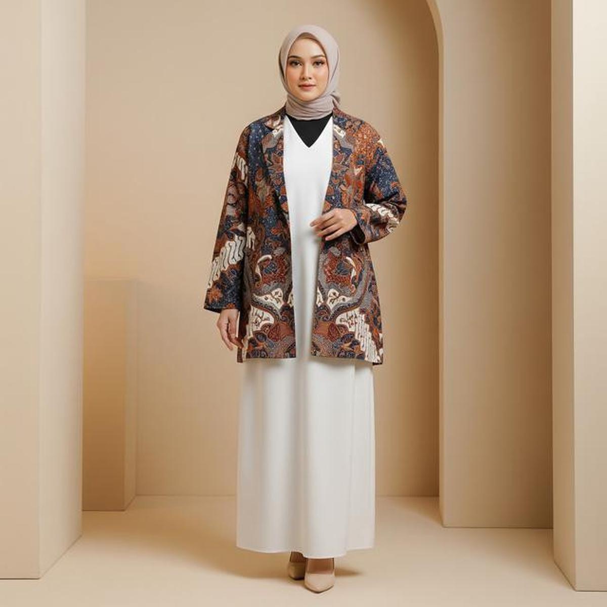 7 Model Gamis Polos Kombinasi Blazer Batik Terbaru, Tampil Stylish di Penghujung 2025