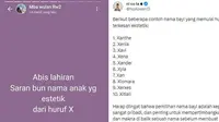 Nama anak dari huruf X (Sumber: Twitter/recehtapisayng/NoAbsen13)