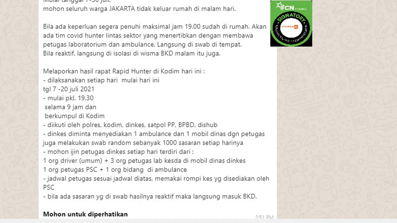 Cek Fakta Liputan6.com menerlusuri informasi Tim Covid Hunter tertibkan warga Jakarta yang keluar rumah setelah Pukul 19.00