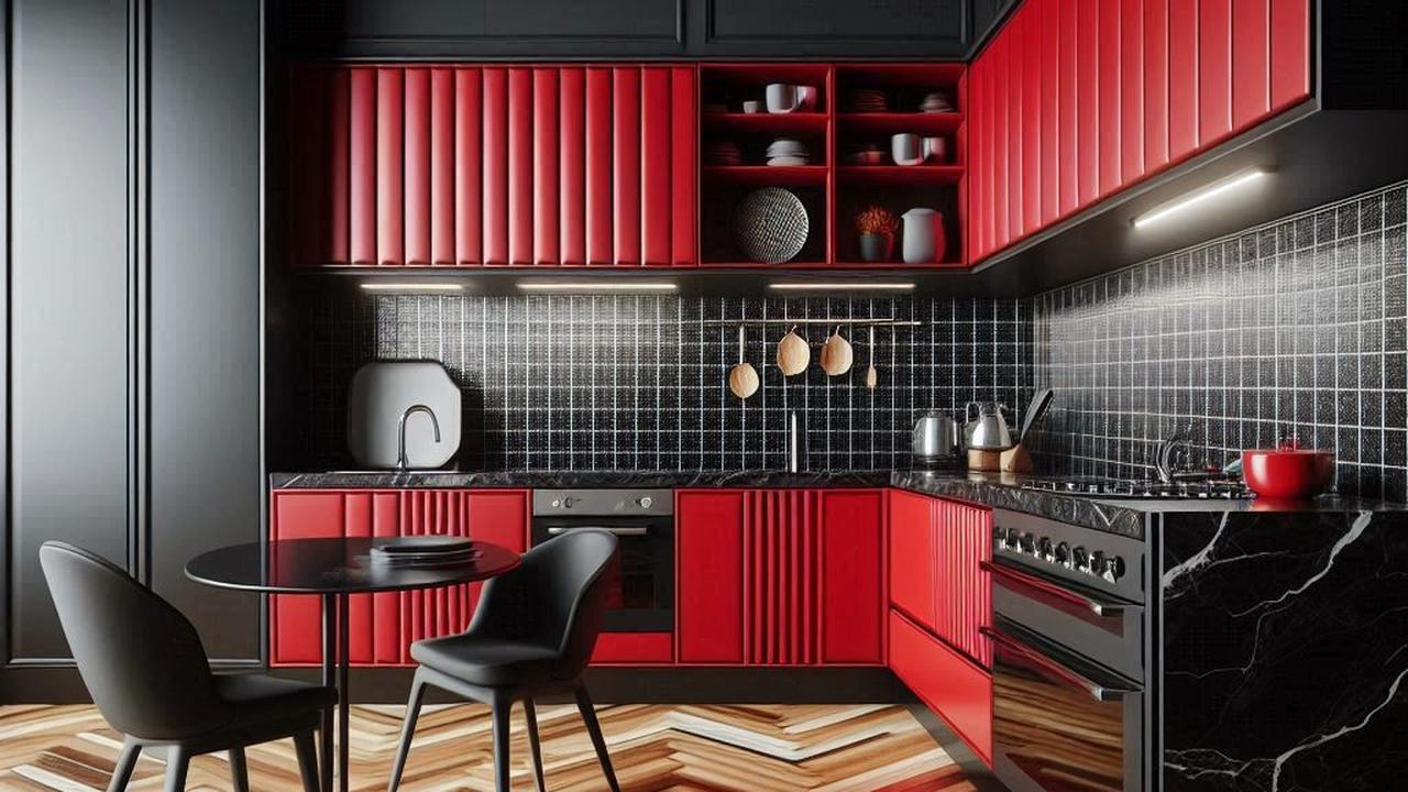 Desain Dapur Warna Merah Hitam