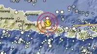 Gempa Magnitudo 5,7 mengguncang wilayah Banyuwangi Jatim, Kamis (25/9/2025), pukul 16.04.12 WIB. (Liputan6.com/ Dok BMKG)
