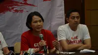 Ivana Lie bersama Komunitas Bulutangkis Indonesia menyuarakan persatuan dan kesatuan di Hari Lahirnya Pancasila di Jakarta, Kamis (1/6/2017). (Bola.com/Zulfirdaus Harahap)
