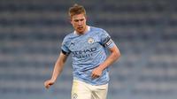 6. Kevin De Bruyne (Manchester City) - Gelandang asal Belgia ini menjadi motor kreativitas dalam setiap serangan Manchester City. Kevin De Bruyne telah menyumbangkan empat assists dari dua laganya bersama Manchester City di Liga Champions musim ini. (AFP/Martin Rickett/pool)