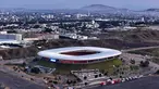 Foto udara yang menunjukkan Stadion atau Estadio Akron di Zapopan, negara bagian Jalisco, Meksiko, pada 5 Januari 2025, yang akan menjadi salah satu tempat penyelenggaraan Piala Dunia FIFA 2026. (Ulises Ruiz/AFP)