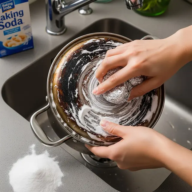Membersihkan Panci Gosong dengan Baking Soda (Gemini AI)