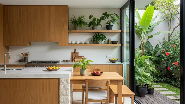 Dapur Terbuka Japandi dengan Taman Belakang