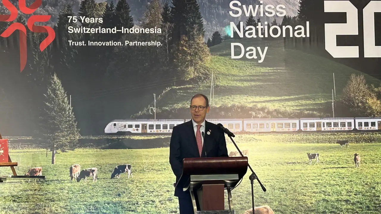 Dubes Swiss, Olivier Zehnder, di Acara National Day Swiss Rabu (29/7/2026) (Dok: Liputan6/Nasywa Fakhirah)