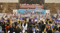 Indomaret Sidoarjo juara Livoli Divisi Utama 2022 setelah mengalahkan STIN Pasundan dalam laga final di GOR KI Mageti, Magetan, Jawa Timur, Minggu (13/11/2022). (foto: PBVSI)