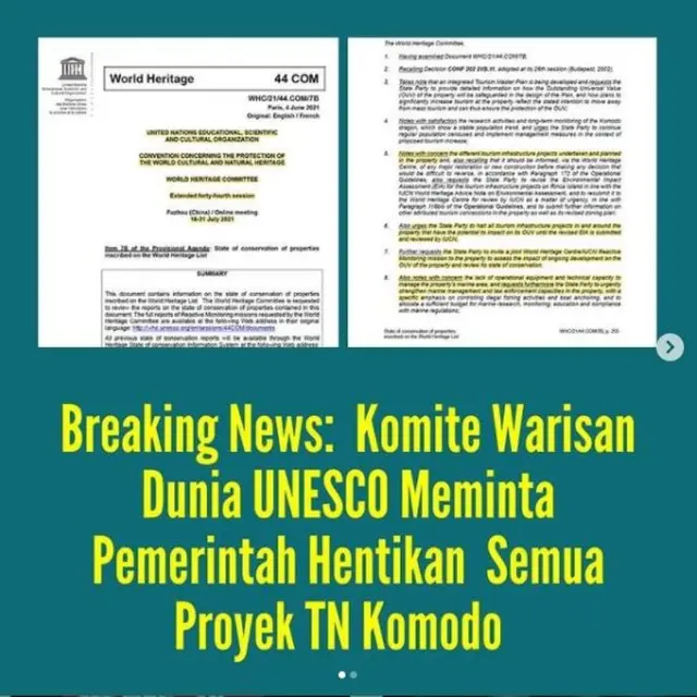 Unesco Pinta Indonesia Hentikan Proyek Terkait Situs Warisan Dunia, Termasuk TN Komodo