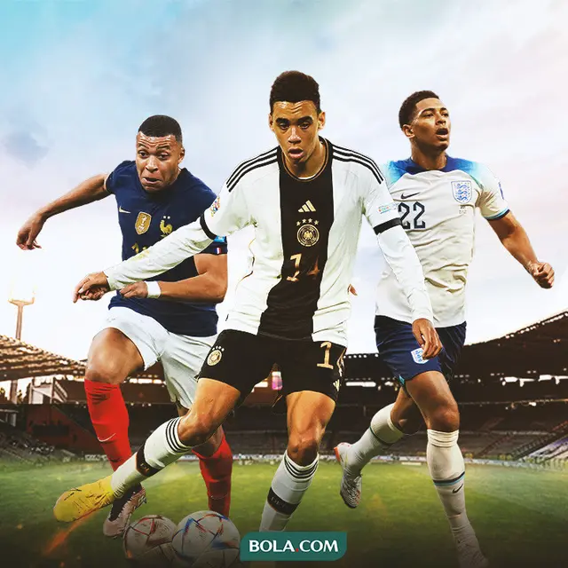 Ilustrasi - Kylian Mbappe, Jamal Musiala, Jude Bellingham