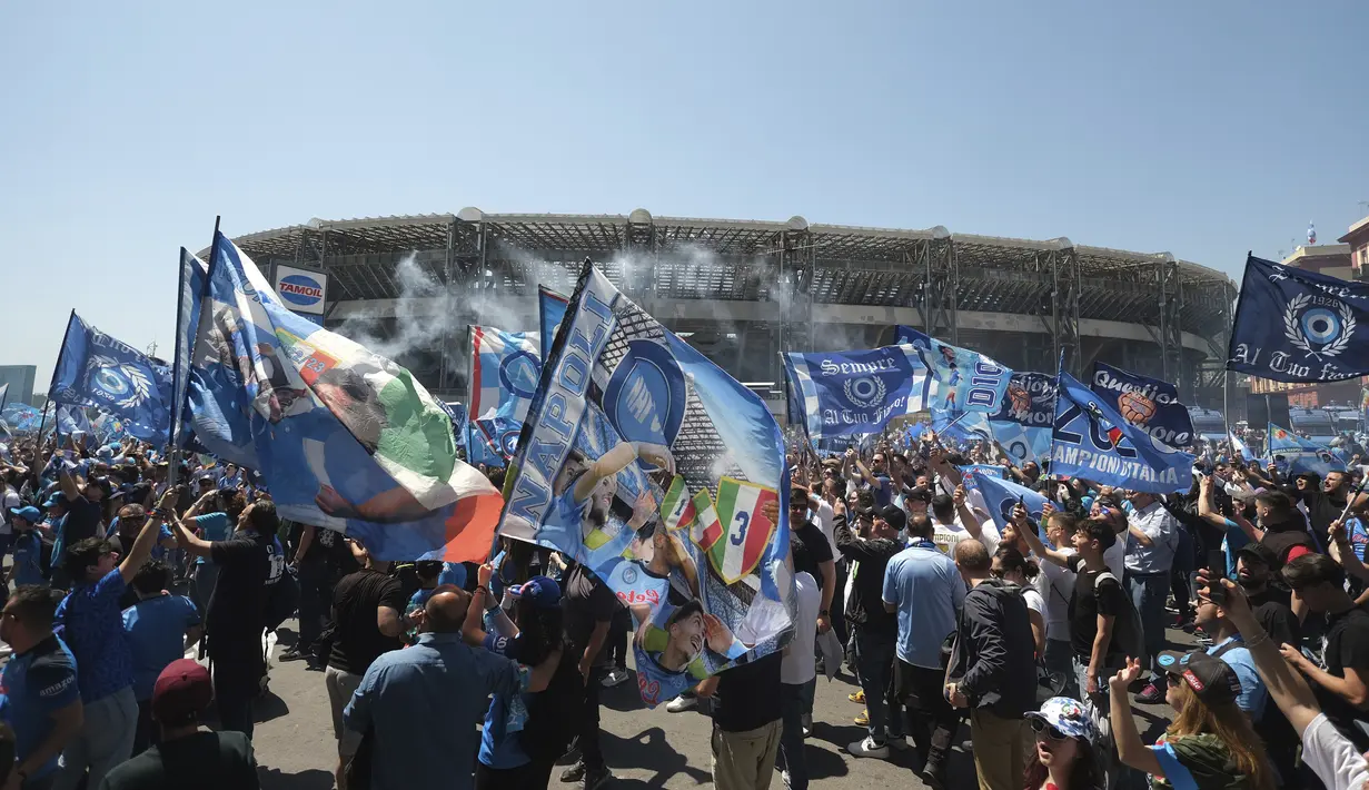 Tercatat, Napoli sudah tiga kali menjuarai Liga Italia. Mereka meraih scudetto pada 1986-1987, 1989-1990, dan 2022-2023. (Alessandro Garofalo/LaPresse via AP)