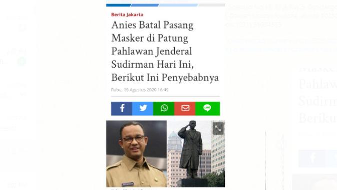 klaim Anies batal memasang masker di patung Jenderal Sudirman