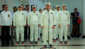 Ketua NOC, Raja Sapta Oktohari memberikan sambutan dalam acara pengukuhan kontingen Indonesia untuk SEA Games 2025 di Auditorium Wisma Kemenpora, Senayan, Jakarta, Jumat (05/12/2025). (Bola.com/Bagaskara Lazuardi)