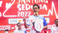 Menteri Kesehatan RI, Budi Gunadi Sadikin, menghadiri puncak peringatan Hari Jantung Sedunia tahun 2022 di Plaza Tenggara Kompleks Stadion Utama Gelora Bung Karno (SUGBK), Senayan, Jakarta, Minggu, 2 Oktober 2022.