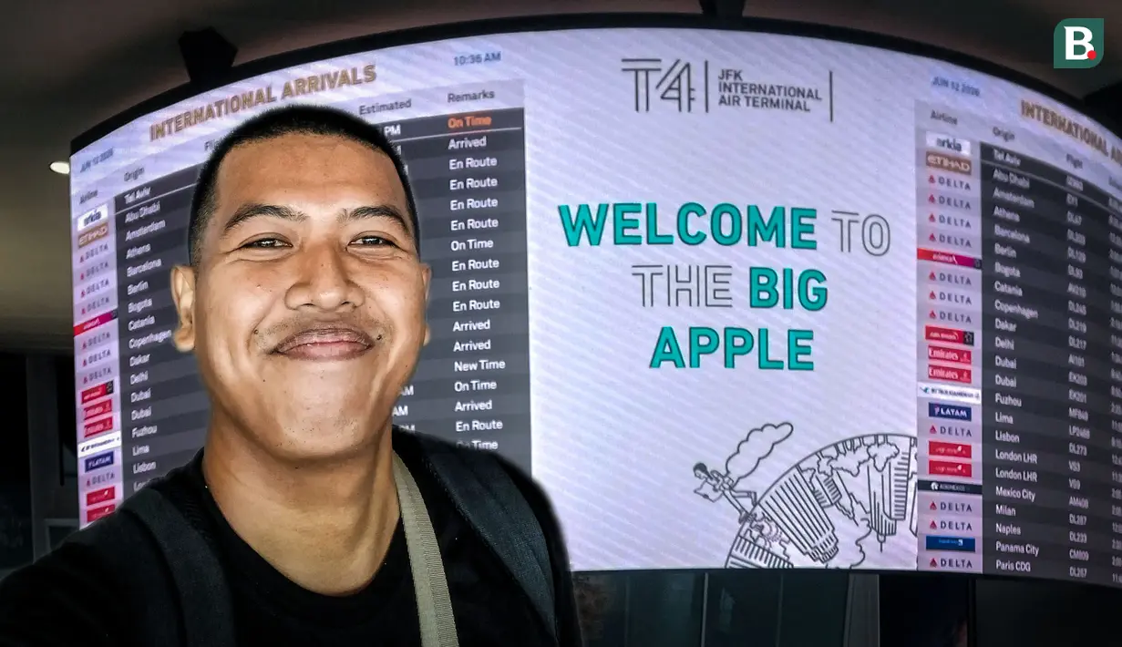 Perjalanan saya, Hery Kurniawan, sebagai jurnalis KLY Sports yang meliput Piala Dunia 2026 di Amerika Serikat, memasuki horizon baru. Bandara John F. Kennedy (JFK) jadi tempat pertama saya menginjakkan kaki di Negeri Paman Sam. (Bola.com/Hery Kurniawan)