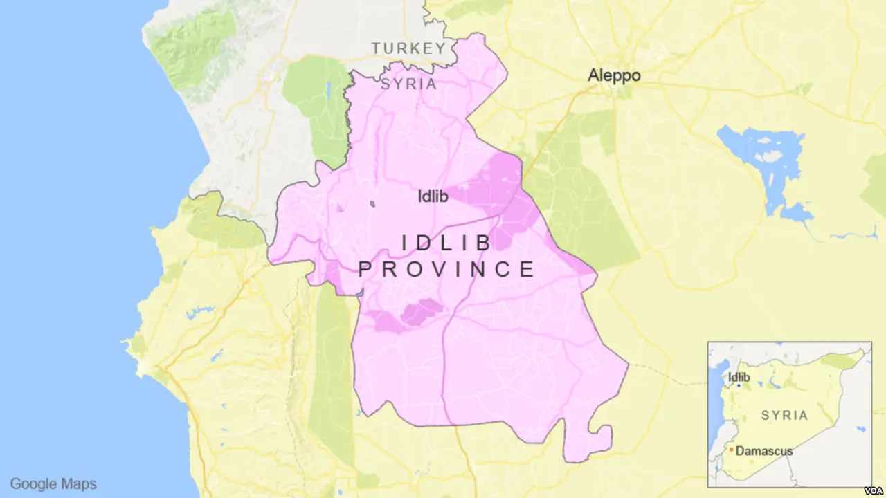 Ilustrasi Idlib di Suriah yang menjadi target serangan udara. (Google Maps)