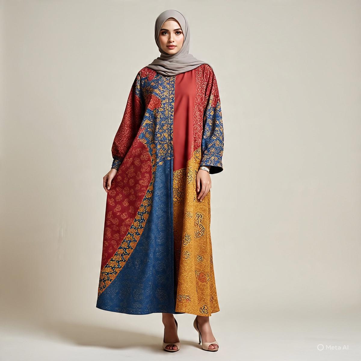 8 Gamis Batik Kombinasi Warna Bold Kontras 2025, Tampilkan Sisi Kasual dan Feminin