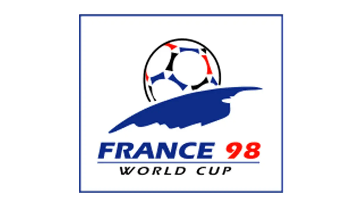 Logo Piala Dunia 1998 di Perancis. Sebuah bola dengan garis berwarna merah dan biru yang mencirikan warna bendera Perancis (Istimewa).
