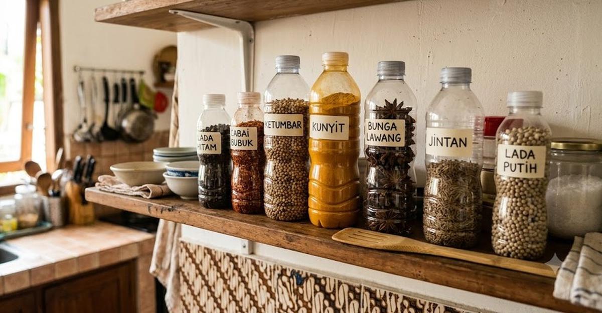 Trik Memanfaatkan Botol Plastik Bekas untuk Penyimpanan Rumah (AI Generated)