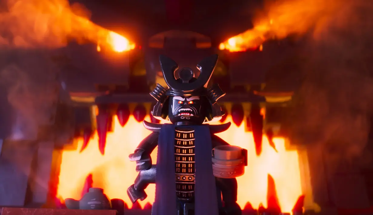 Adegan di film Lego Ninjago menunjukkan karakter Garmadon disuarakan Justin Theroux. Film ini disutradarai oleh Charlie Bean, Paul Fisher dan Bob Logan, ditulis oleh Fisher, Logan, Dan dan Kevin Hageman, dan Hilary Winston. (Warner Bros. Pictures via AP)