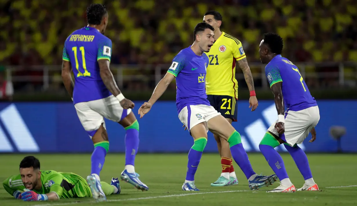 Kolombia sempat tertinggal lewat gol cepat Gabriel Martinelli pada menit ke-4. (AP Photo/Ivan Valencia)