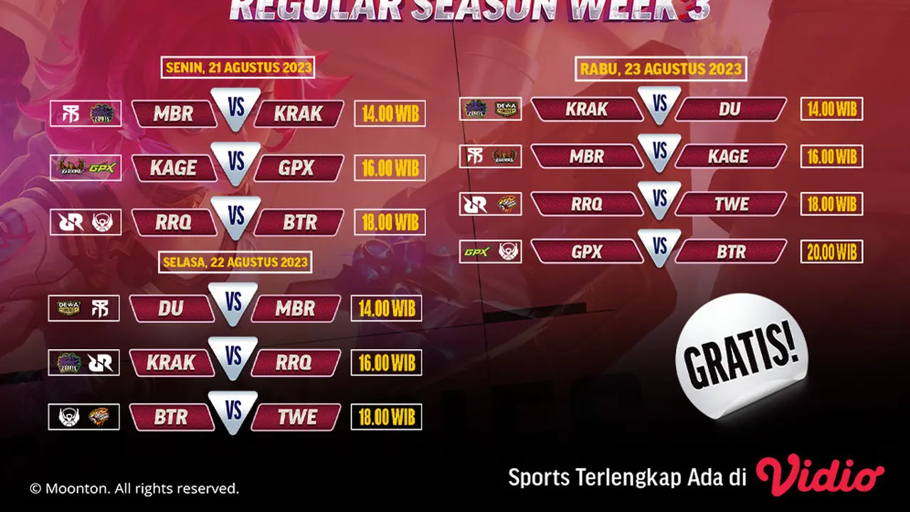 Jadwal Live Streaming UniPin Ladies Series Week 3 di Vidio, 21 Hingga 23 Agustus 2023