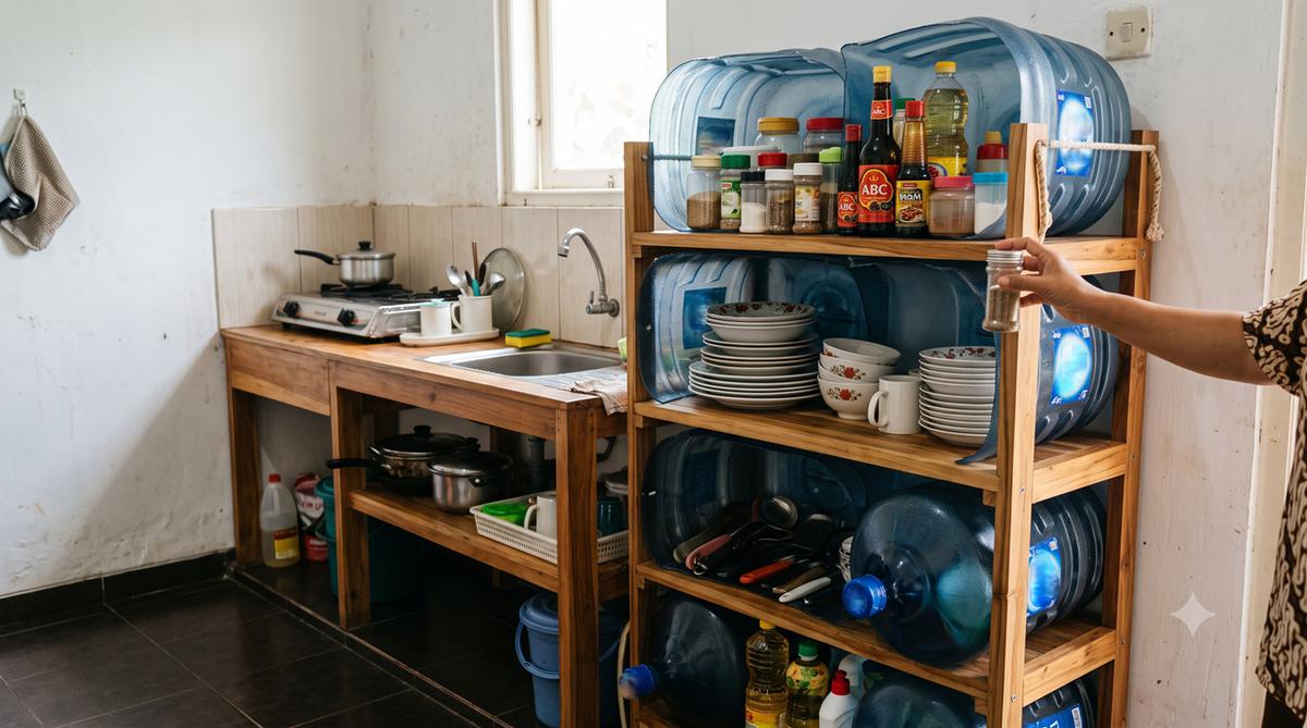Cara Mengubah Galon Bekas Jadi Rak Penyimpanan Dapur yang Kokoh dan Multifungsi