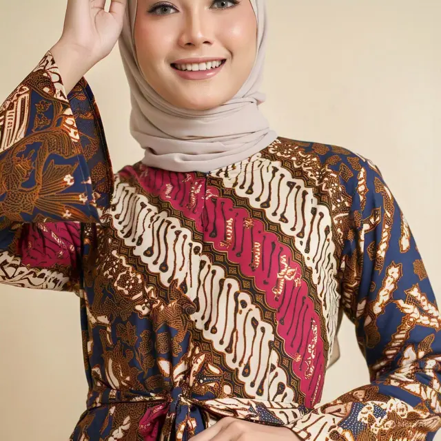Gamis Batik Pesta Model Lengan Lonceng