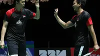 Ganda putra Indonesia Hendra Setiawan / Mohammad Ahsan lolos ke semifinal Kejuaraan Dunia Bulu Tangkis 2019 di Basel, Swiss. Hendra / Ahsan menyingkirkan Liao Min Chun / Su Ching Heng dari Taiwan. (foto: PBSI)