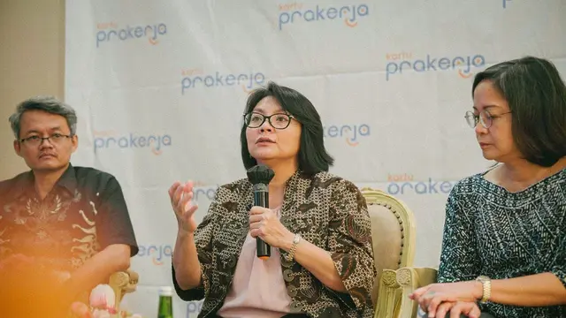 Direktur Eksekutif Prakerja Denni Puspa Purbasari dalam konferensi pers Manajemen Pelaksana Program Kartu Prakerja di Jakarta, Rabu (31/5/2023). (Natasha/Liputan6.com)