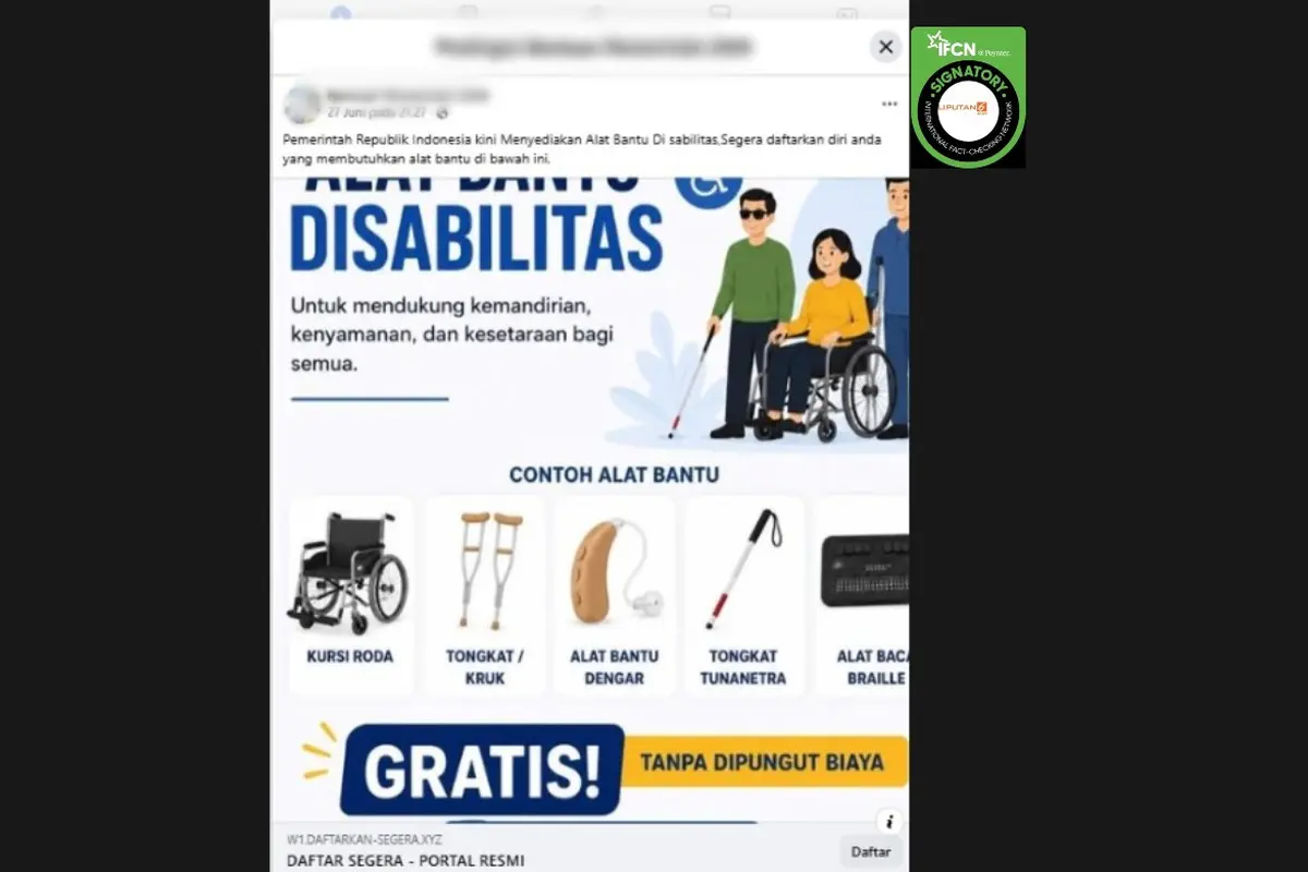 Cek Fakta Liputan6.com mendapati klaim link pendaftaran untuk mendapatkan alat bantu disabilitas.